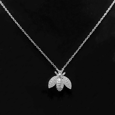 Moda 18K Prateado de ouro Pendente de abelha Colar de mão feita por 925 Sterling Joias de prata