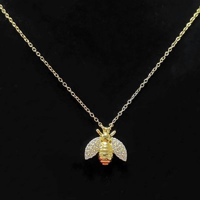 Moda 18K Prateado de ouro Pendente de abelha Colar de mão feita por 925 Sterling Joias de prata