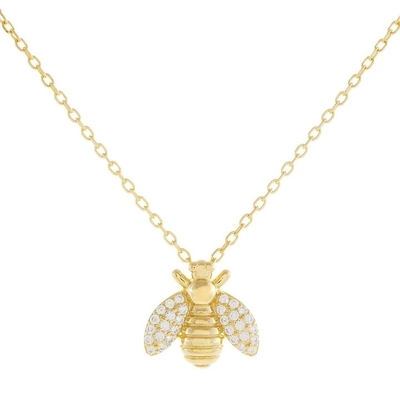 Moda 18K Prateado de ouro Pendente de abelha Colar de mão feita por 925 Sterling Joias de prata