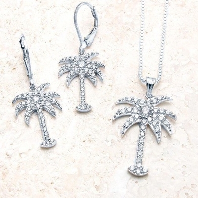 925 Sterling Silver Women'S Drop Earrings com Design de Palmeira e Zircão Branco CZ Diamond