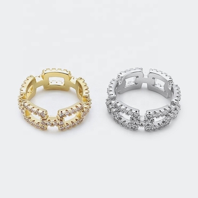 Anéis de cadeia personalizados Claros CZ Real Sterling Prata 925 jóias para mulheres e homens