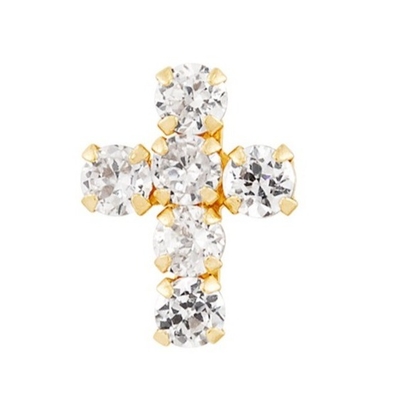 925 Sterling Silver White Cubic Zirconia Cross Button Stud Earrings com 18K Gold Plating