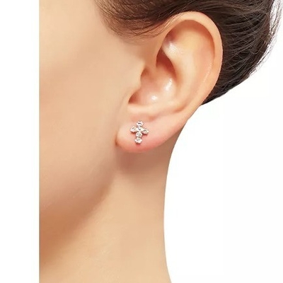 925 Sterling Silver White Cubic Zirconia Cross Button Stud Earrings com 18K Gold Plating