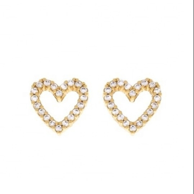 Brass/Copper/925 Sterling Silver Heart Stud Earrings com Full Pave CZ Heart Tamanho 8mm