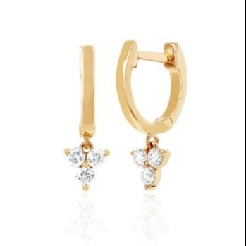 14K Gold Blossom Mini Huggie Diamante Trio Drop Brincos Prata Joalharia Material principal