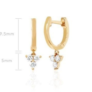 14K Gold Blossom Mini Huggie Diamante Trio Drop Brincos Prata Joalharia Material principal