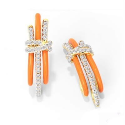 2024 Moda Enigma Brasileira Brilhantes de Prata com Epoxi Laranja e Branco CZ Joias Acessório