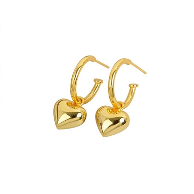 925 Sterling Silver Heart Shape Women Girl Hoop Earrings Joias Brasileiras Revestidas em Ouro