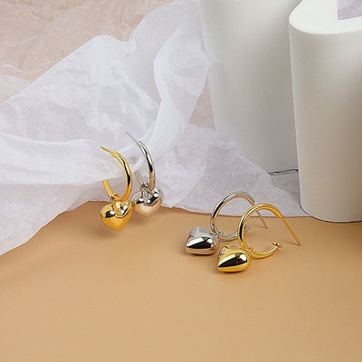 925 Sterling Silver Heart Shape Women Girl Hoop Earrings Joias Brasileiras Revestidas em Ouro