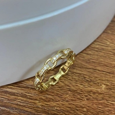 Cadeia de Enlaçamento de Caminhão 18K Ouro Delicado Indivíduo Super Fada 925 Sterling Silver Ring