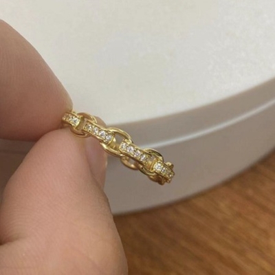 Cadeia de Enlaçamento de Caminhão 18K Ouro Delicado Indivíduo Super Fada 925 Sterling Silver Ring