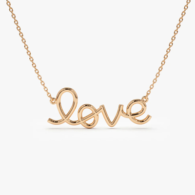 Solid 925 Sterling Silver 14K Gold Plated Love Pendant Necklace para Mulheres Valentine Gift