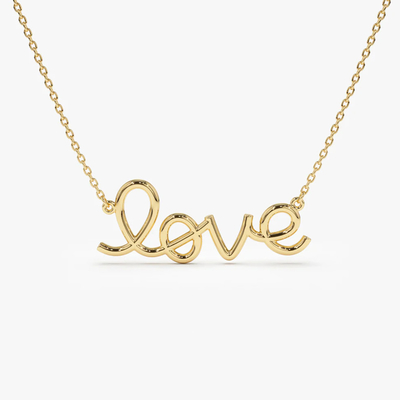 Solid 925 Sterling Silver 14K Gold Plated Love Pendant Necklace para Mulheres Valentine Gift
