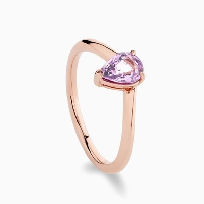Rosa de ouro 925 Sterling Silver Pear Cut Purple Sapphire Curva Anel empilhável
