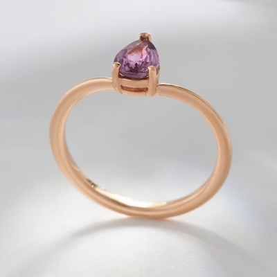 Rosa de ouro 925 Sterling Silver Pear Cut Purple Sapphire Curva Anel empilhável