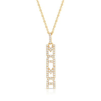 Elegante 925 Sterling Prata 14K Ouro MAMA Flutuante Longo Pênalti Colar