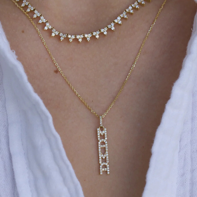 Elegante 925 Sterling Prata 14K Ouro MAMA Flutuante Longo Pênalti Colar