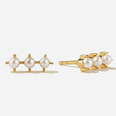 18K ouro revestido Pearl Stud brincos prata esterlina com logotipo personalizado