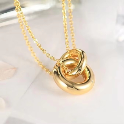 Colar redondo requintado, 14k de ouro revestido 925 de prata esterlina colar redondo entrelaçado para mulheres, colar fosco