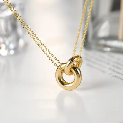 Exquisito colar de ouro de 14 quilates revestido de prata de 925 esterlinha, entrelaçado, redondo, mate, para mulheres.