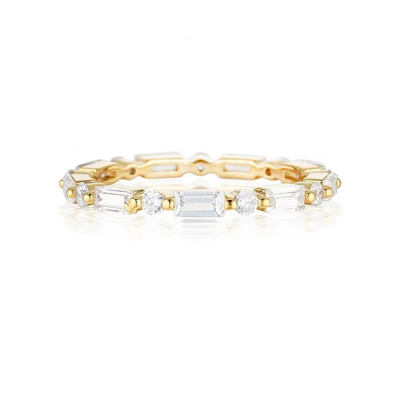 Ouro 18K simples moderno retangular cortado Branco CZ 925 prata esterlina Anel eterno de festa de mulheres presente