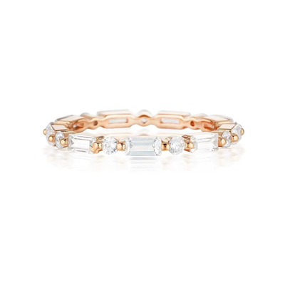 Ouro 18K simples moderno retangular cortado Branco CZ 925 prata esterlina Anel eterno de festa de mulheres presente