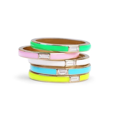Anel de esmalte elegante com zircônio cúbico rectangular 925 prata esterlina jóias presente para mulheres