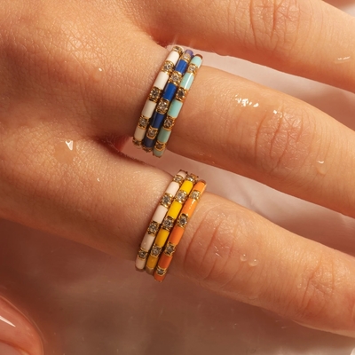 Anéis de cubos empilháveis artesanais 18K ouro revestido 925 prata esterlina com esmalte branco zircônio cúbico joias minimalistas presente para mulheres
