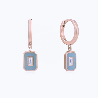 Baguette CZ & Enamel Hoop Earrings 925 Silver 18K Gold Plated, Joias artesanais para mulheres