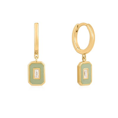 Baguette CZ & Enamel Hoop Earrings 925 Silver 18K Gold Plated, Joias artesanais para mulheres