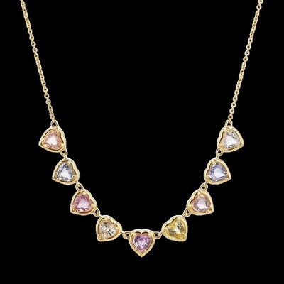 Ouro Revestido Sapphire em forma de coração feito à mão & Cubic Zirconia Strand Necklace Joias de festa elegantes para mulheres