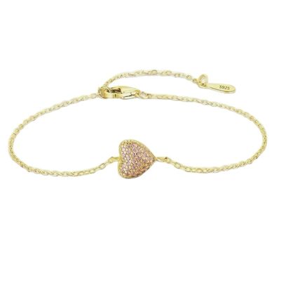 925 Sterling Silver Heart Bracelet com Zircon para Mulheres