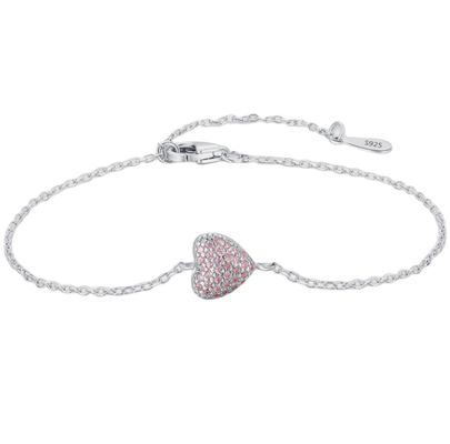 925 Sterling Silver Heart Bracelet com Zircon para Mulheres