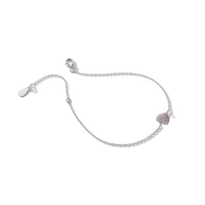 925 Sterling Silver Heart Bracelet com Zircon para Mulheres