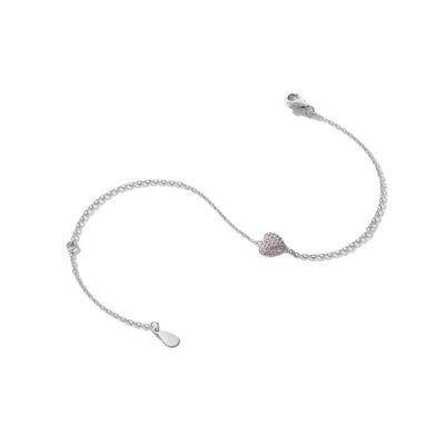 925 Sterling Silver Heart Bracelet com Zircon para Mulheres