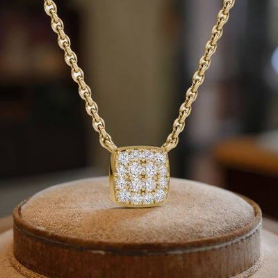 18K ouro revestido 925 Sterling Prata Quadrada Cubico Zirconia Pendente Necklace