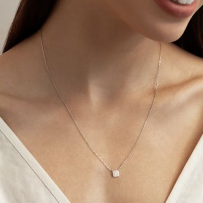 18K ouro revestido 925 Sterling Prata Quadrada Cubico Zirconia Pendente Necklace