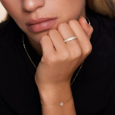 925 Sterling Silver 18K Gold Plated CZ Half Eternity Ring para Mulheres