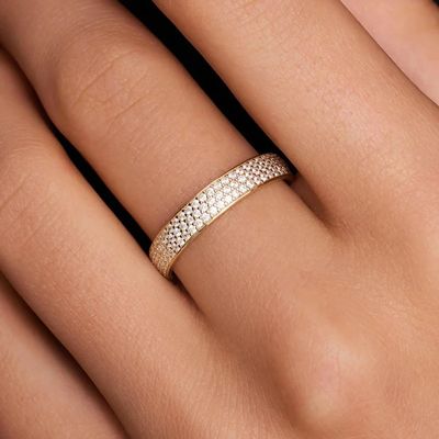 925 Sterling Silver 18K Gold Plated CZ Half Eternity Ring para Mulheres