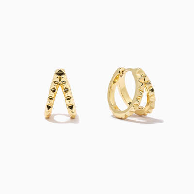 Pirâmide de ouro 18K 925 prata esterlina Double Huggies brincos Chunky Joias à prova d'água