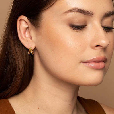 Pirâmide de ouro 18K 925 prata esterlina Double Huggies brincos Chunky Joias à prova d'água