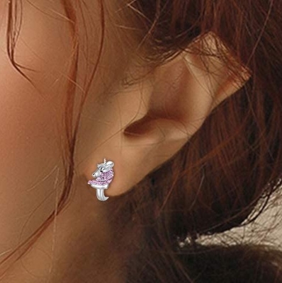 Brincos de argola de unicórnio em prata esterlina 925, 16mm, com zircônia rosa para crianças
