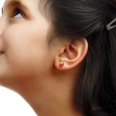 Brincos de morango em prata esterlina 925 para crianças, pureza de 92,5%