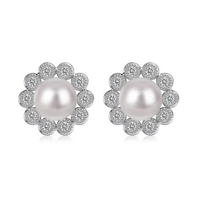 925 Sterling Silver Flower Design Earrings with Micro-Inset Zircon and 14K Gold Plated Korean Style Stud Earrings