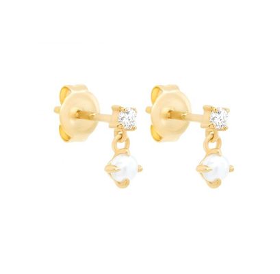 18K Gold Vermeil Freshwater White Pearl Stud Earrings in 925 Sterling Silver for Women