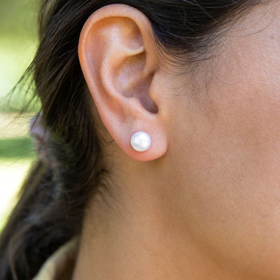 9mm Gold Plated 925 Sterling Silver Freshwater Pearl Stud Earrings for Women with 50PRS MOQ