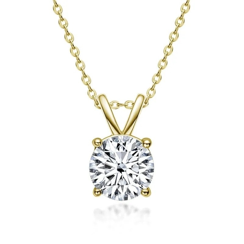 Pendente de prata de 925 esterlinhas para meninas 18K ouro amarelo de corte redondo