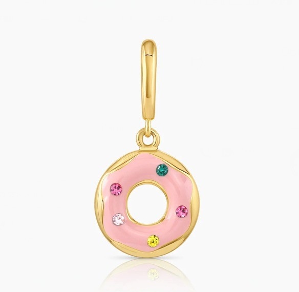 Design de Arco-íris Revestido de Ouro Colorido Pequeno Pendente de Encanto de Donut Rosa em 925 Sterling Silver