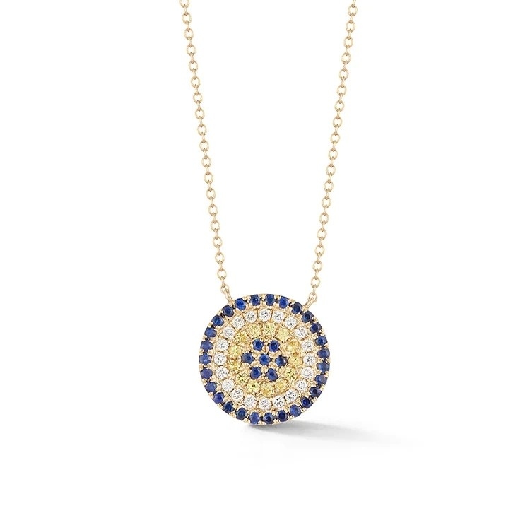Colar azul e branco CZ Círculo em forma de prata esterlina 925 para olhar impressionante meninas