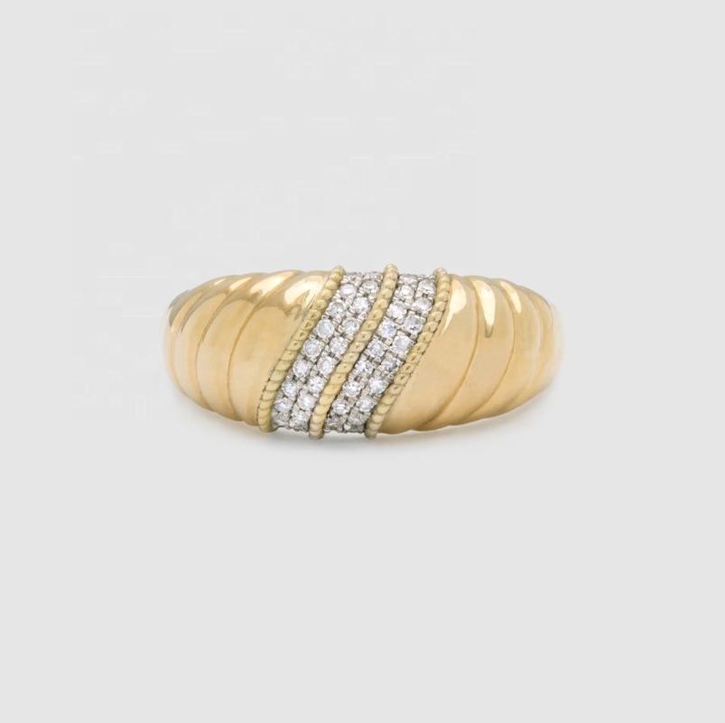 Platina Revestimento Redondo Corte Brilhante Diamante Cúpula Anel Para Mulheres Belas Joias OEM / ODM